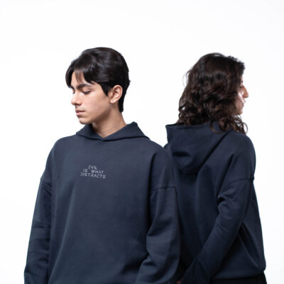 AG_03206 Evil is What Distract | Nylon Blend | Midnight Blue Hoodie